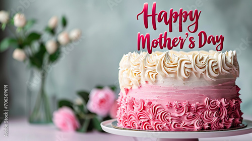 Happy Mother's day decoration background with cake photo