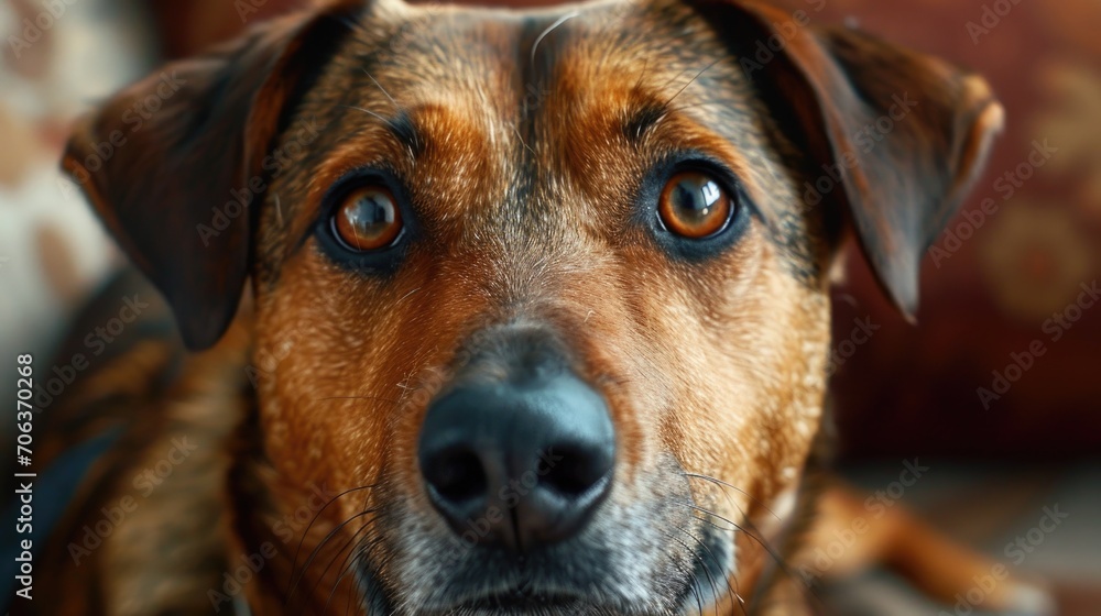 A close up view of a dog's face resting on a couch. Perfect for pet lovers or animal-themed designs
