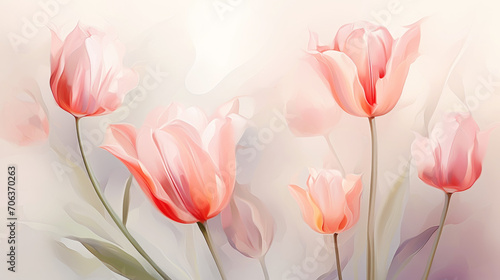 Elegant tulip flowers transparent watercolour background. Pastel colour palette. Generative AI