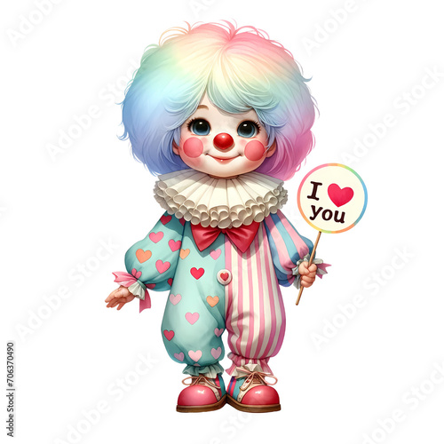 Watercolor Valentine Cute Clown