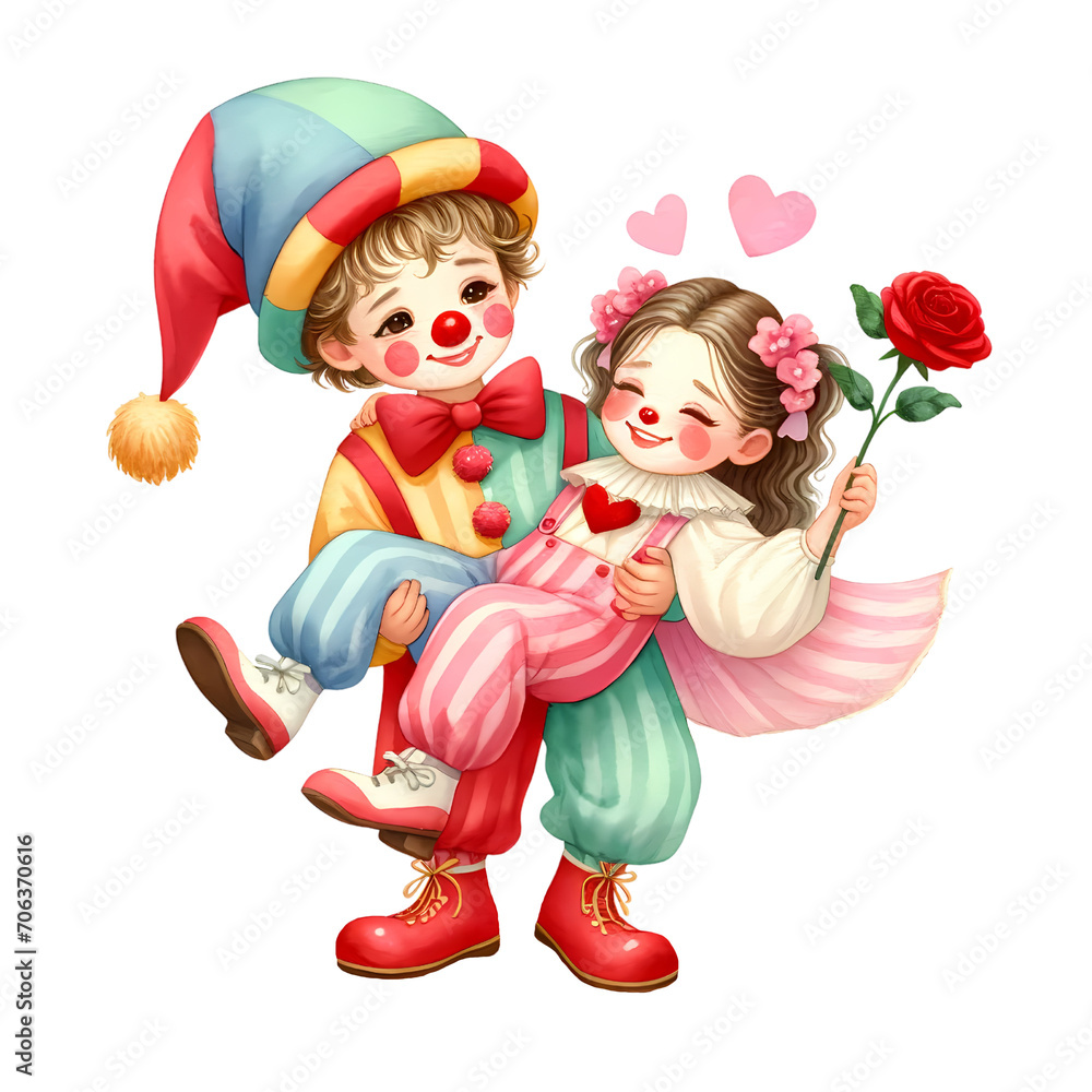 Watercolor Valentine Cute Clown Watercolor Valentine Cute Clown
