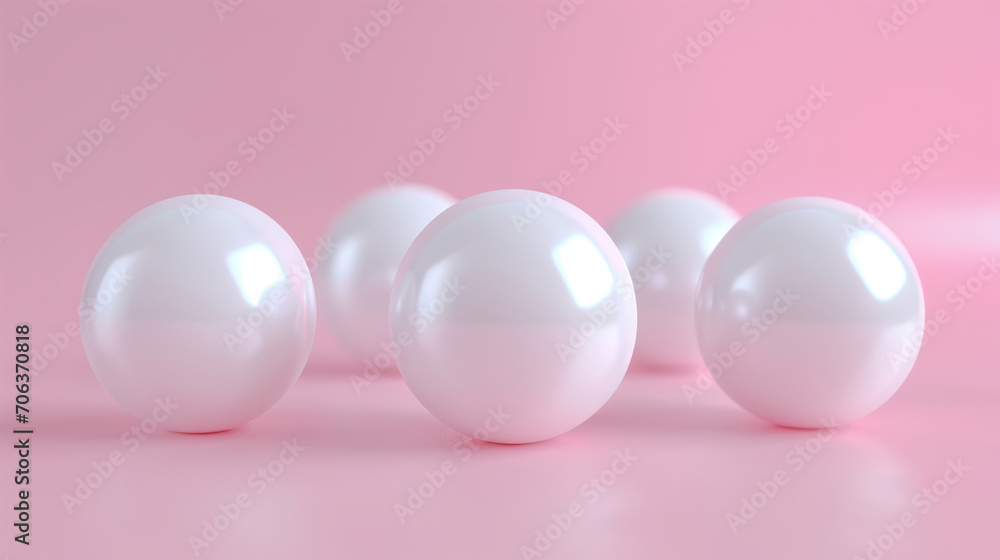 white mother-of-pearl balls pink background