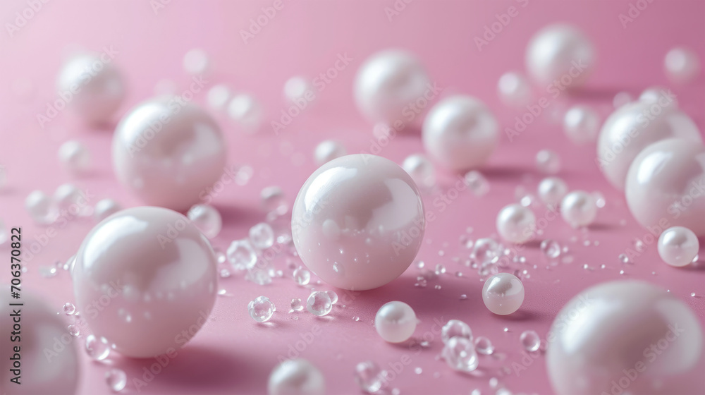 white mother-of-pearl balls pink background white mother-of-pearl balls pink background