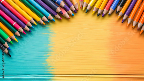 pencils on a wooden background photo