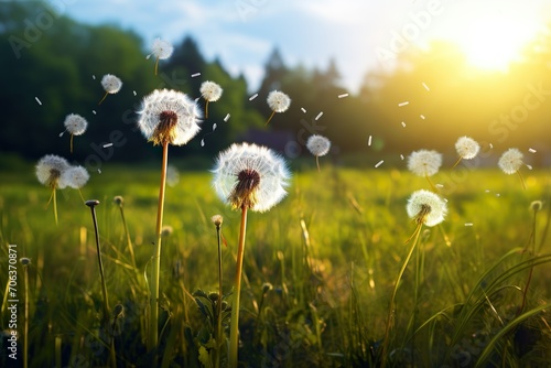beautiful realistic Dandelion flowers in the field generative ai