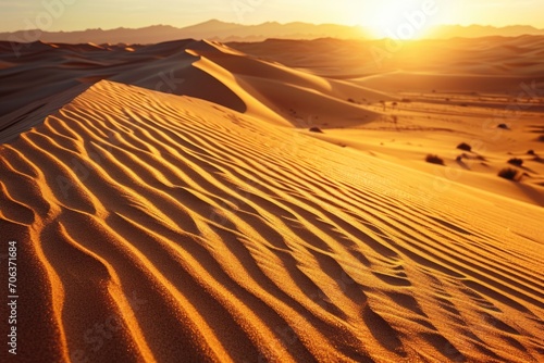 The sun is setting over the sand dunes. Perfect for travel and nature-themed projects