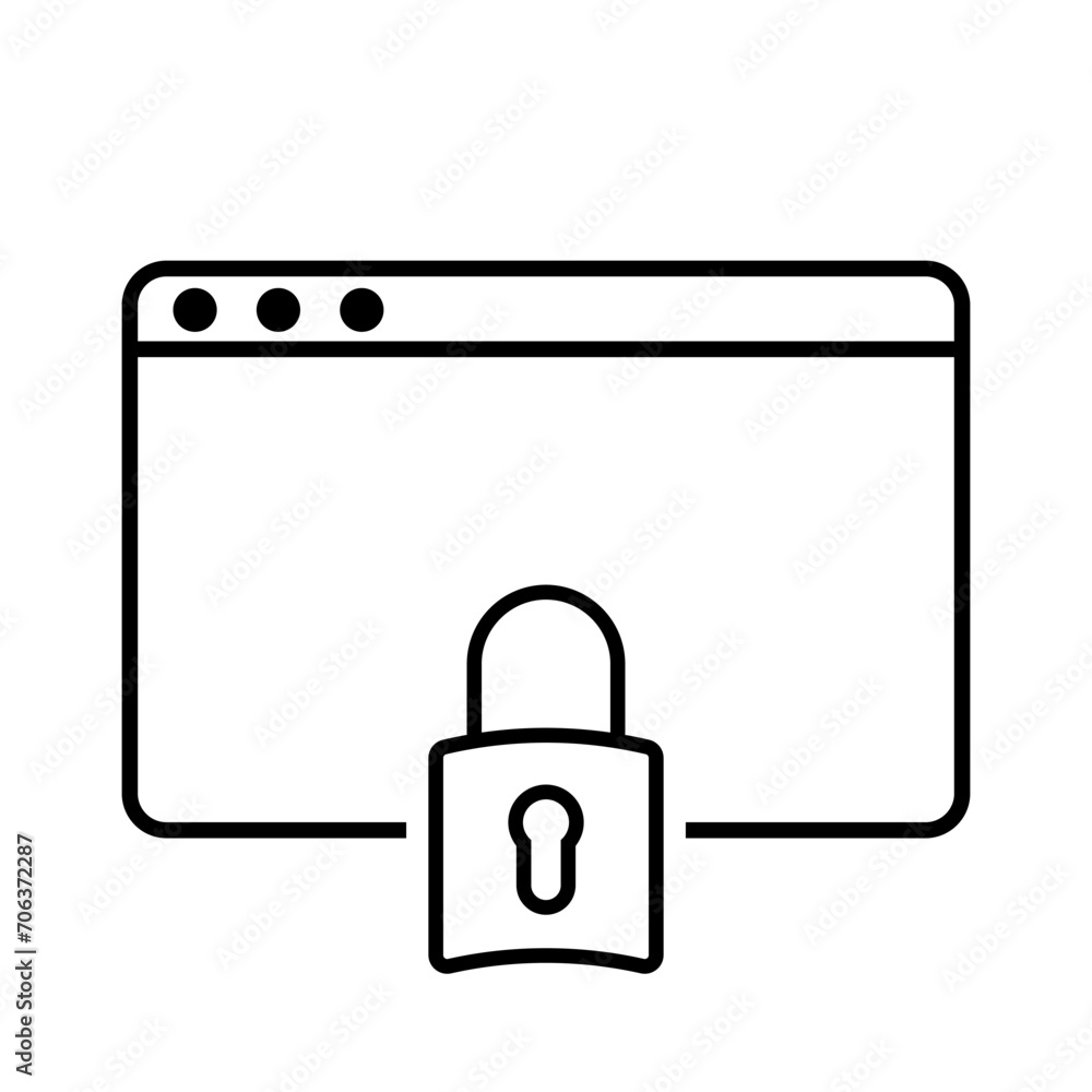 Website with lock line icon. Protection, security, data, information, password, key, computer, corporation. Vector icon for business and advertising Website with lock line icon. Protection, security, data, information, password, key, computer, corporation. Vector icon for business and advertising