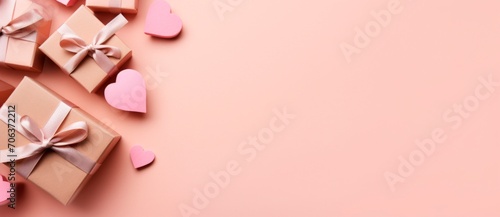 Valentine s Day eco friendly zero waste package with kraft paper wrap horizontal  banner postcard background Copy space for text  © XC Stock