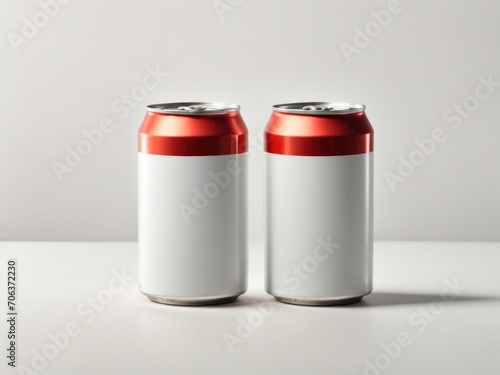 blank two empty soda cans on white background. Generative AI