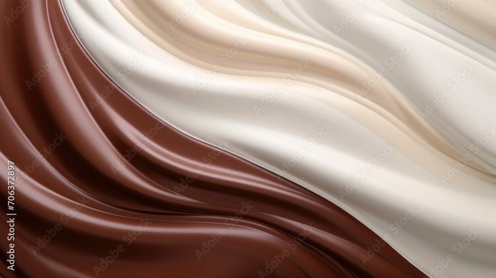 Swirling satin fabric combining creamy white and rich chocolate tones, creating an elegant pattern. Swirling satin fabric combining creamy white and rich chocolate tones, creating an elegant pattern.