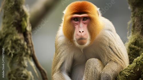 Male proboscis monkey, AI Generative.