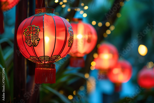 group of red lanterns  typical for new chinese lunar year 