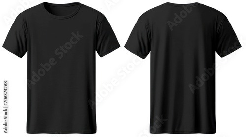 Black t shirt front and back view. Transparent background. PNG