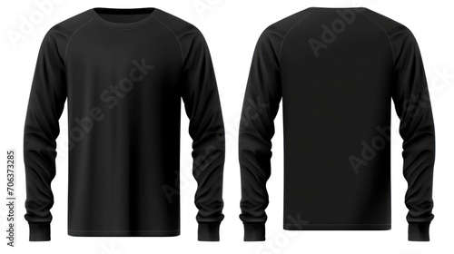 Black raglan, front and back view. Transparent background. PNG