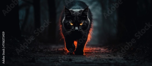 A cat of darkness strolling along the road.