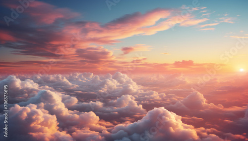 Recreation of sunset in the sky with clouds