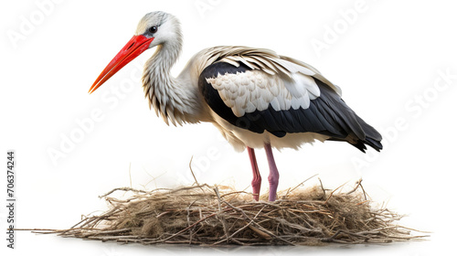 white stork in the nest
