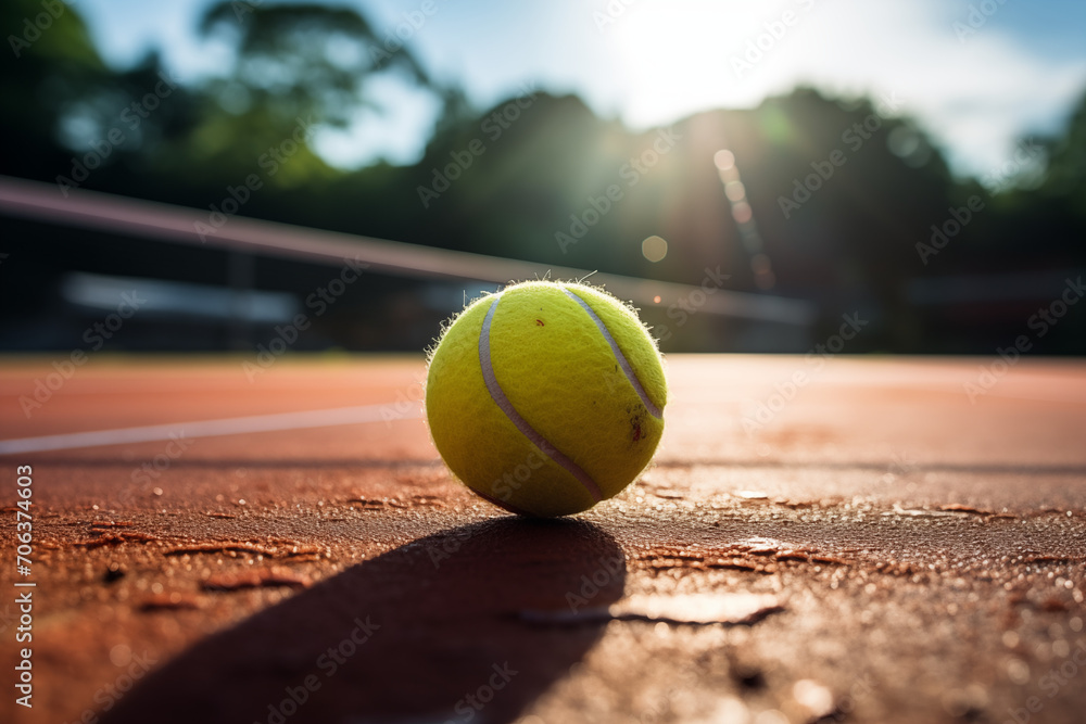 Tennis ball on tennis court. Tennis match.