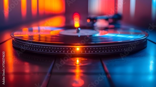 Illuminated Turntable Playing Vinyl Record © FEROHORA