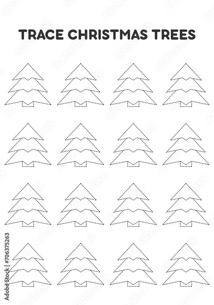 Obraz premium Trace christmas trees. Worksheets for kids. Preschool education.