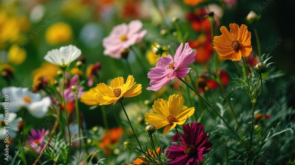 A bunch of flowers placed in the grass. Perfect for nature-inspired designs or to add a touch of color to any project