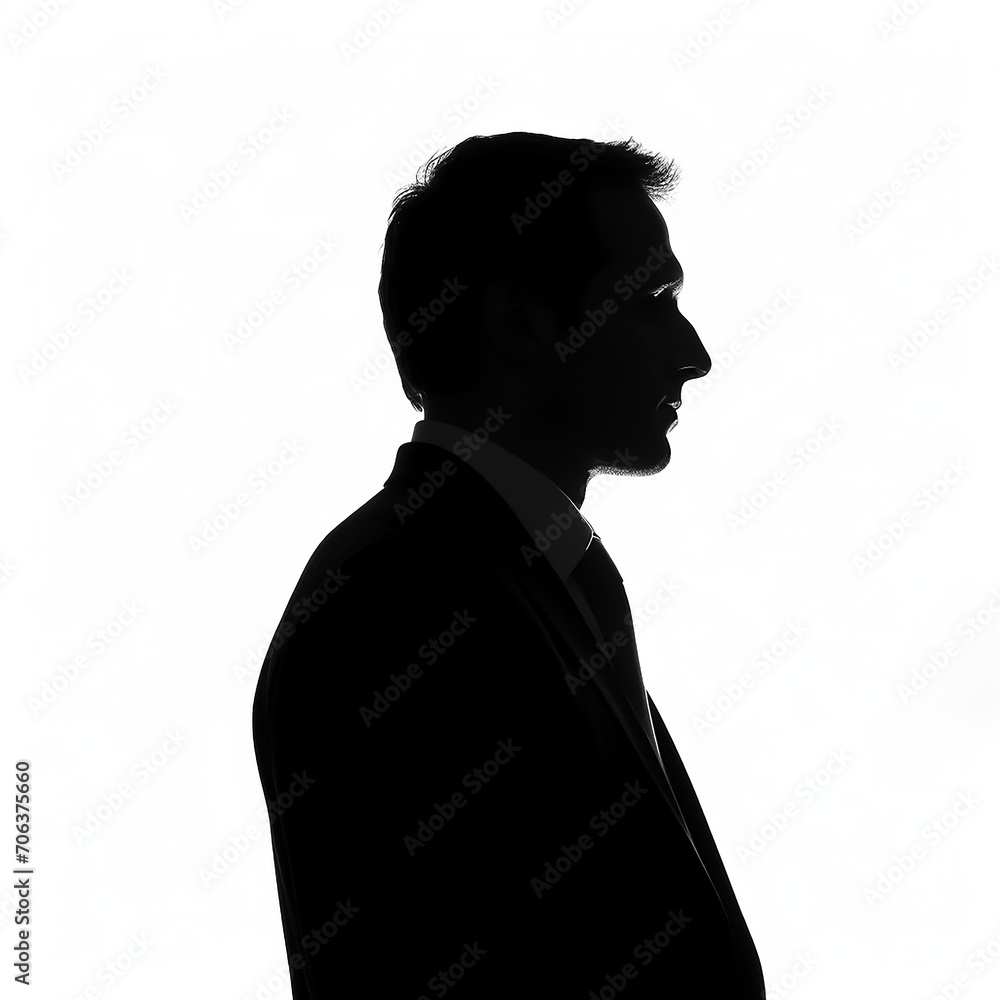 Silhouette of a thinking businessman on isolated white background 