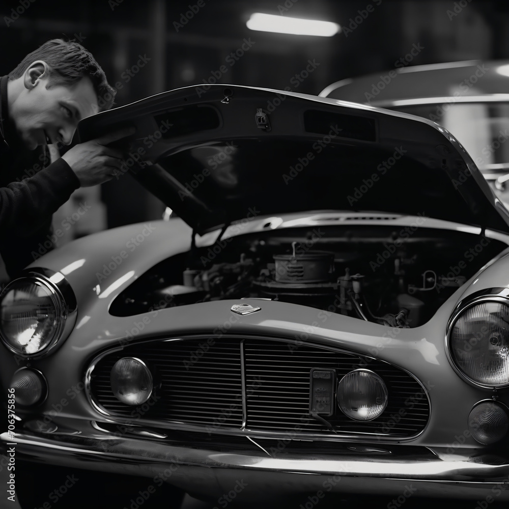 Fototapeta premium A_technician_performing_a_visual_inspection_under_the Hood