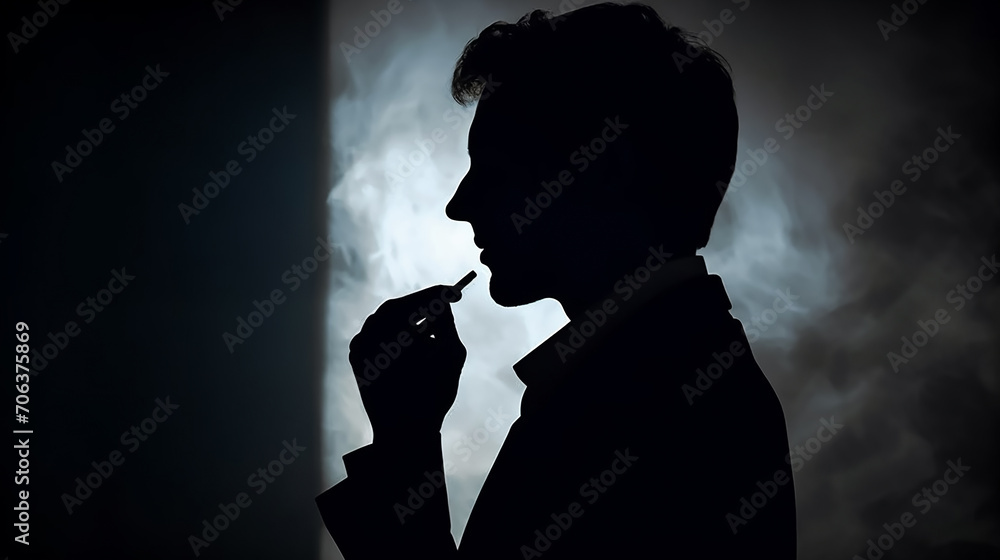 Silhouette of a thinking businessman. closeup 