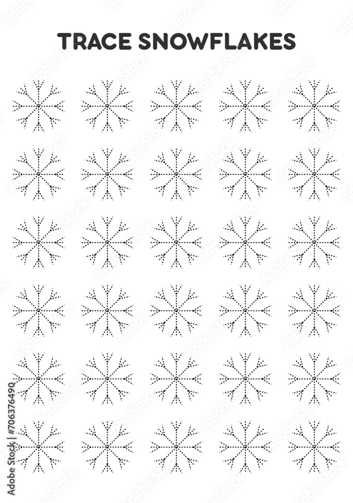 Trace snowflakes. Worksheets for kids. Preschool education. Trace snowflakes. Worksheets for kids. Preschool education.