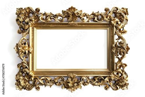 A gold frame against a clean white background. Perfect for showcasing artwork or photographs