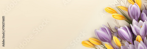 Crocus decorated on light yellow background with space for text