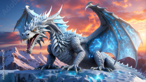 A white dragon in the icy mountains © AMERO MEDIA