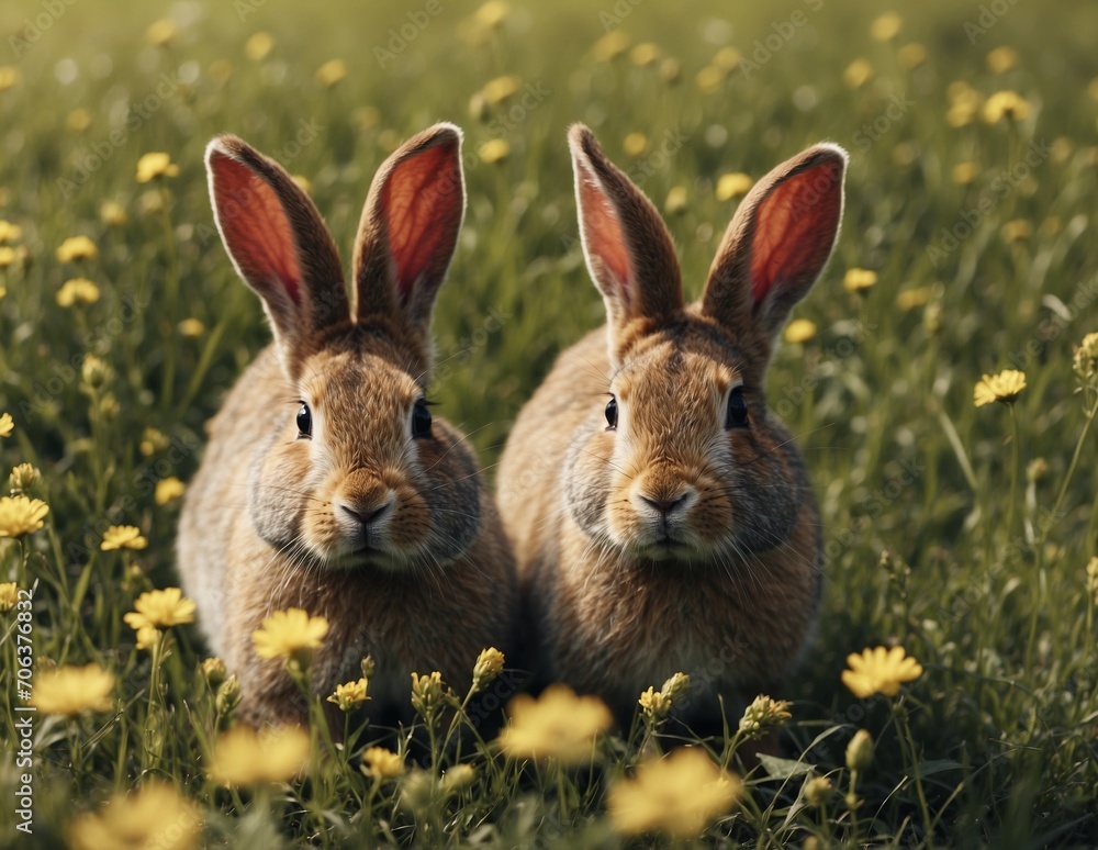Fototapeta premium two rabbits in the grass