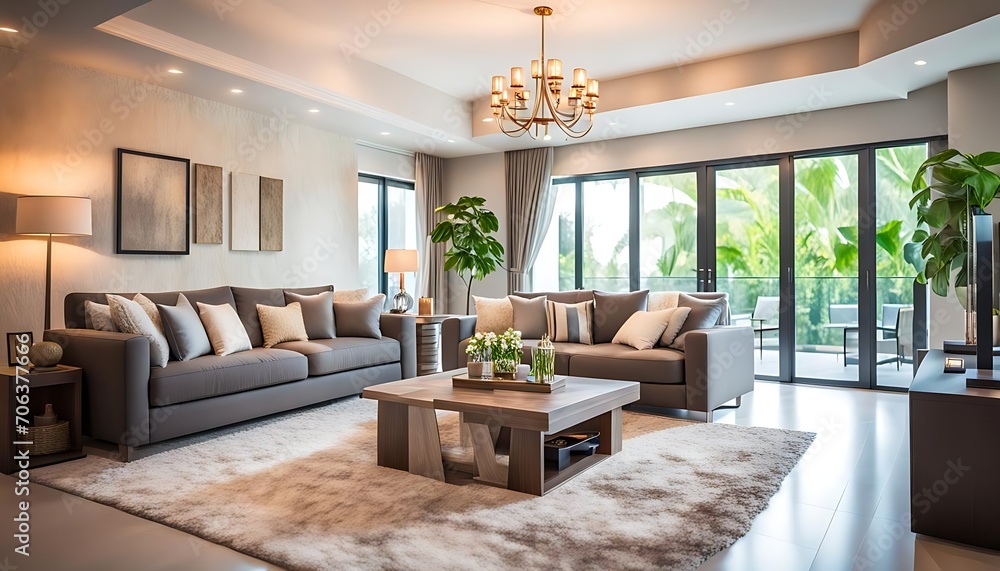 Fototapeta premium Living room design - luxurious sofa against wall. luxurious home interior design. Millionaire lifestyle