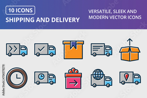 Shipping And Delivery Thick Line Filled Dark Colors Icons Set