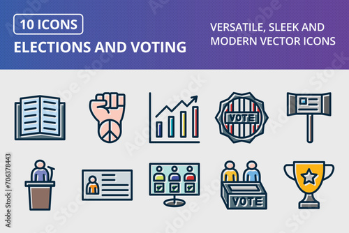 Elections And Voting Thick Line Filled Dark Colors Icons Set