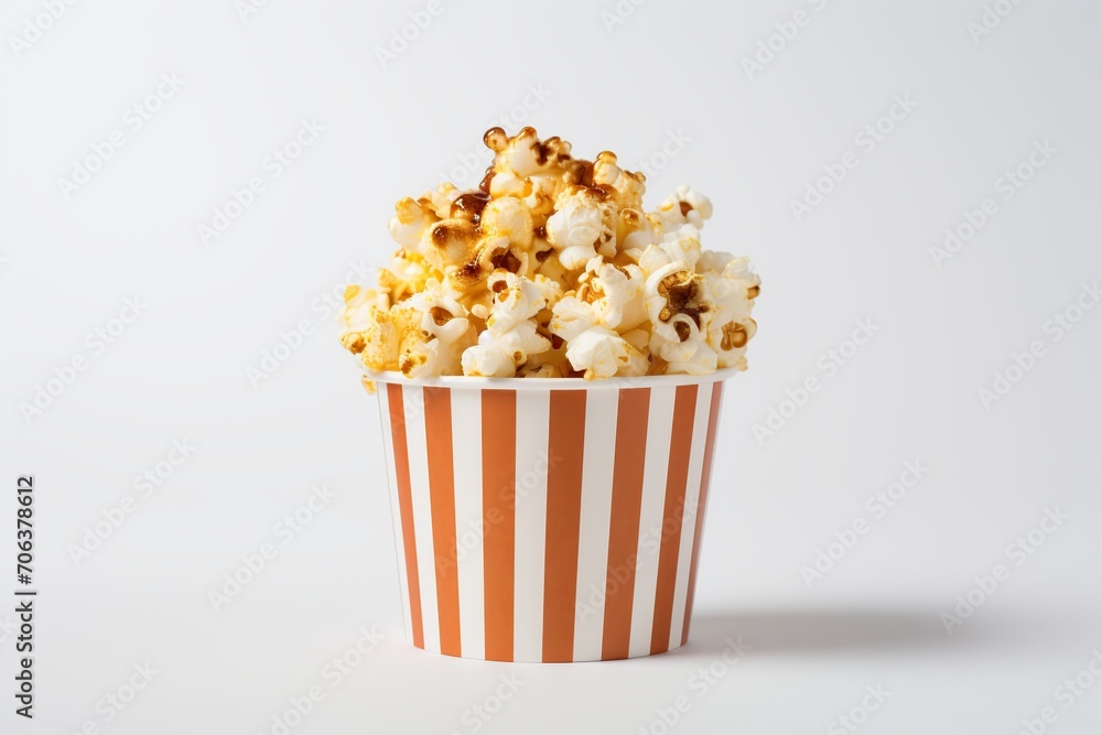 Paper cup with popcorn on white background Paper cup with popcorn on white background