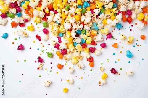 Colorful popcorn on white background
