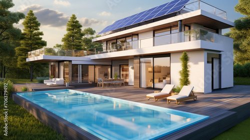 Green Living in Style: Beautiful House with Solar Panels and Terrace photo