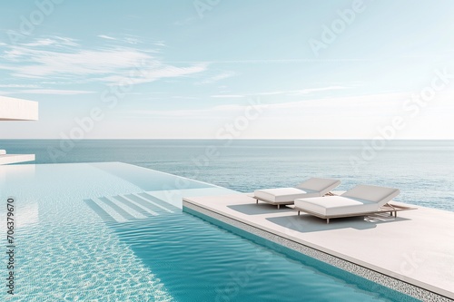 luxury infinity swimming pool, generative ai © MaxWo