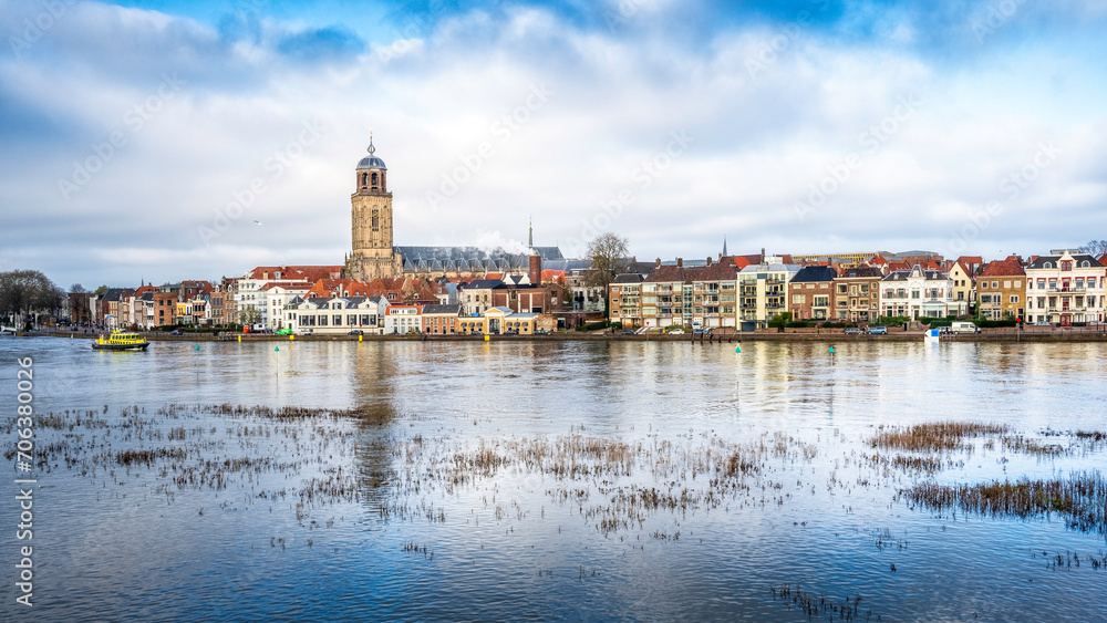 Scenic view of the town of Deventer along a river in the Netherlands
