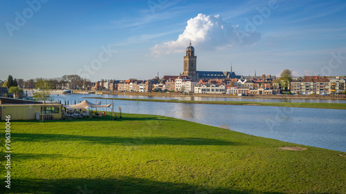 Scenic view of the town of Deventer along a river in the Netherlands