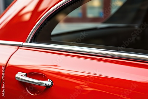 Closeup photo of a new red modern car