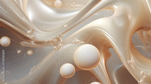 Fluid, creamy swirls and bubbles in a harmonious blend of white and beige tones photo