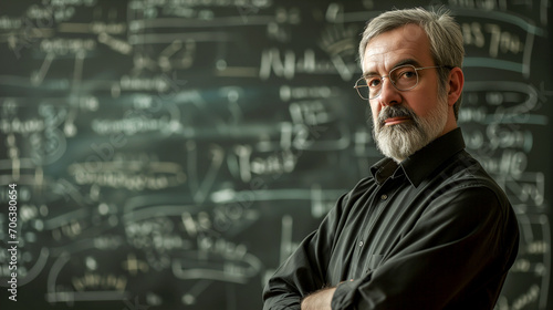 Portrait of a University professor with blackboard on the background.  © Andrea Raffin