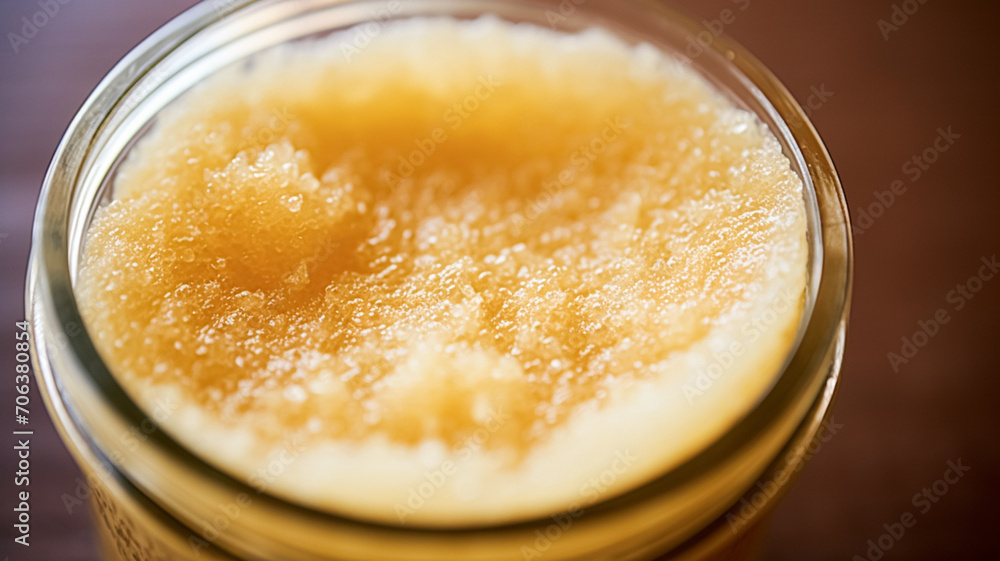 Body scrub in a jar, macro cosmetic product Body scrub in a jar, macro cosmetic product