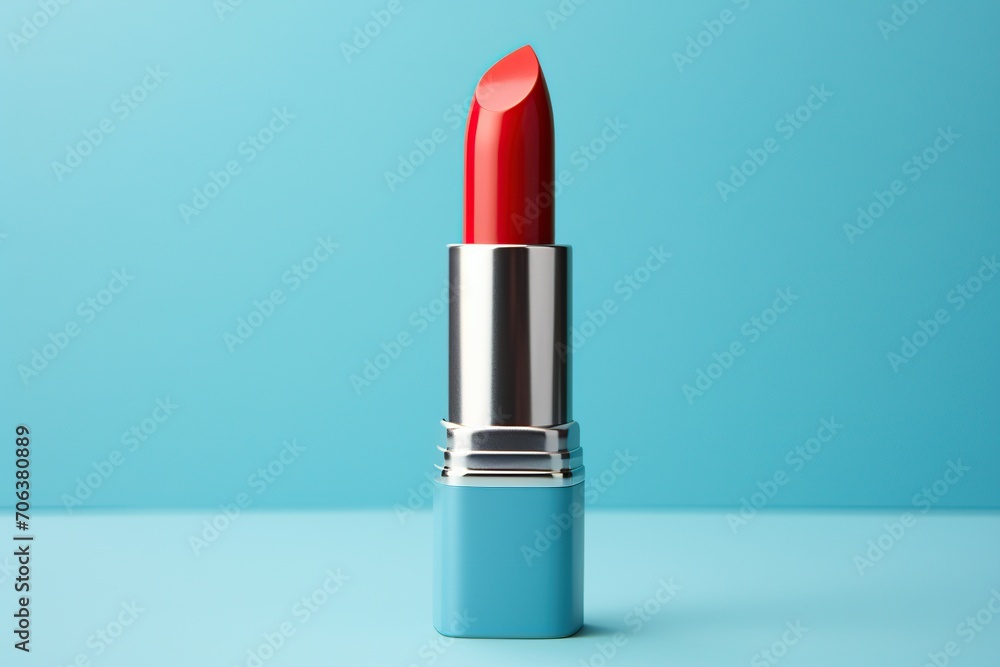 Beautiful red lipstick on blue background Beautiful red lipstick on blue background