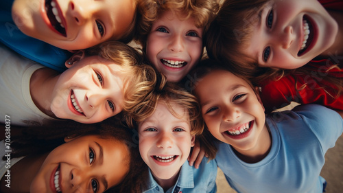 Cute children gather together to play outdoor activities.