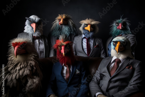 portrait of birds in men's business suits