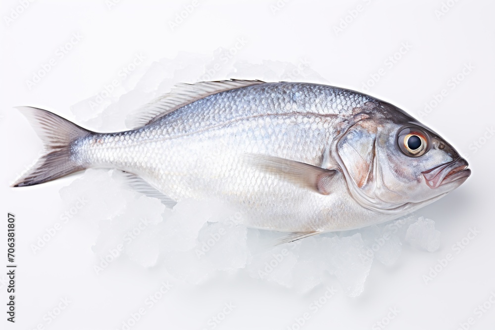 Fresh frozen fish on white background